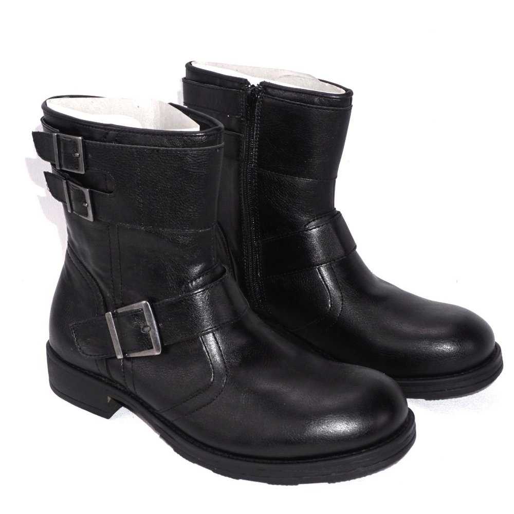 Rock & Republic Bronson Mens Black Moto LUG Ankle Zip Up Boots NIB